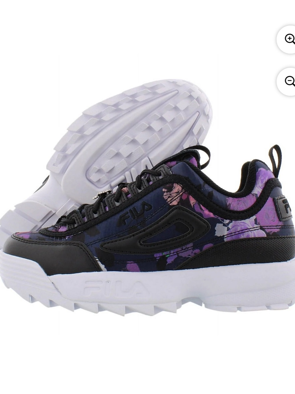 FILA Woman’s Floral Accent Sneakers in Purple, Black & White